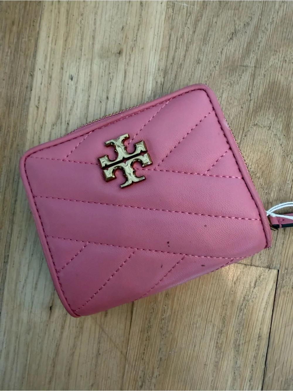 Tory Burch Pink Quilted Zip Wallet with Gold Logo